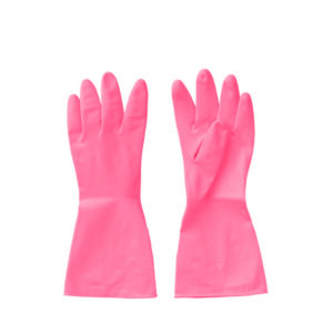 Rode Vileda-handschoenen