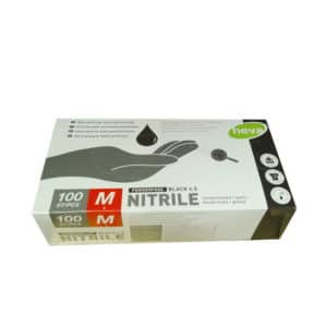 Gants Nitrile Noir M non poudré 100pcs Boite